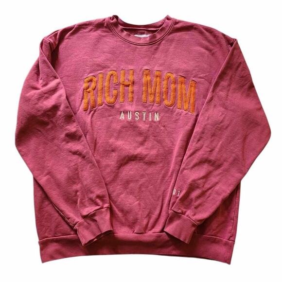 Austin Crewneck Rich Mom Gear Sweatshirt SZ XL Pink Pullover Sweater - Picture 1 of 8